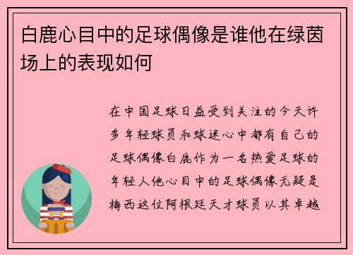 白鹿心目中的足球偶像是谁他在绿茵场上的表现如何